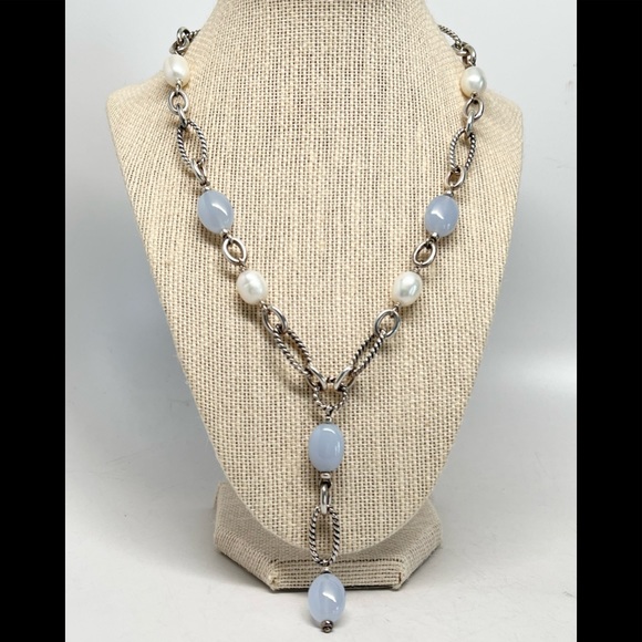 David Yurman Jewelry - David Yurman Bijoux Y Figaro Necklace Chalcedony Pearl .925
